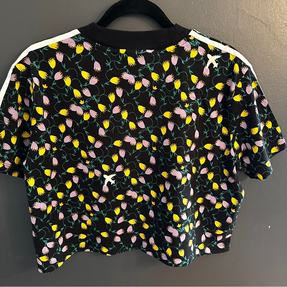 adidas Black Floral Short Sleeve Tee with White Stripes - Picture 11 of 13